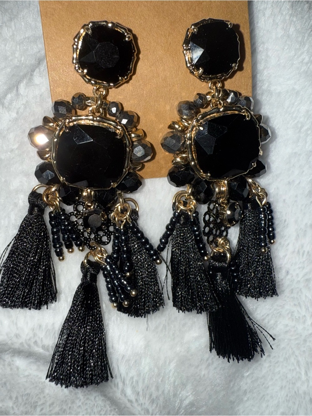 Lilly Pulitzer Black and Gold Tassel Statement Earrings